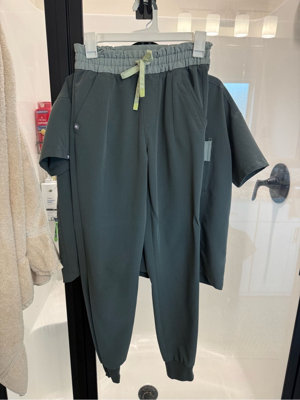 Figs Dark Green Jogger Pants with Light Green Drawstring
